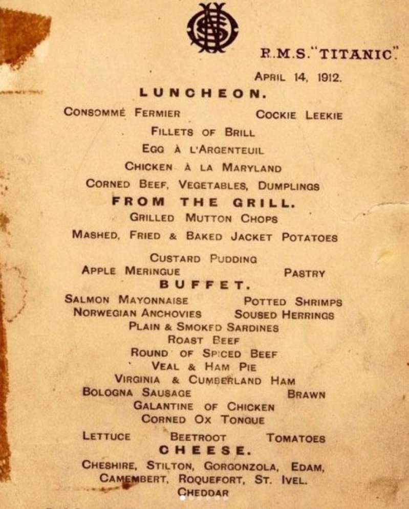 টাইটানিকের মেনু কার্ড